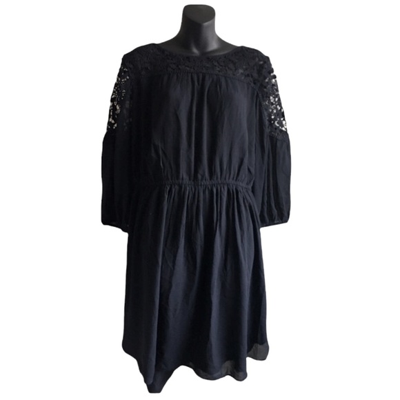 NWT LOFT Black Dress with Embroidered Lace Accents. XL. - Picture 1 of 6